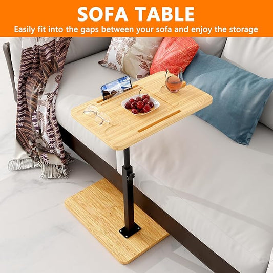 Bathtub Caddy Tray Table with Adjustable Height, Freestanding Bath Caddy Tray with Reading Rack, Tablet Holder, Cellphone Tray and Wine Glass Holder, Organizer Tray-B