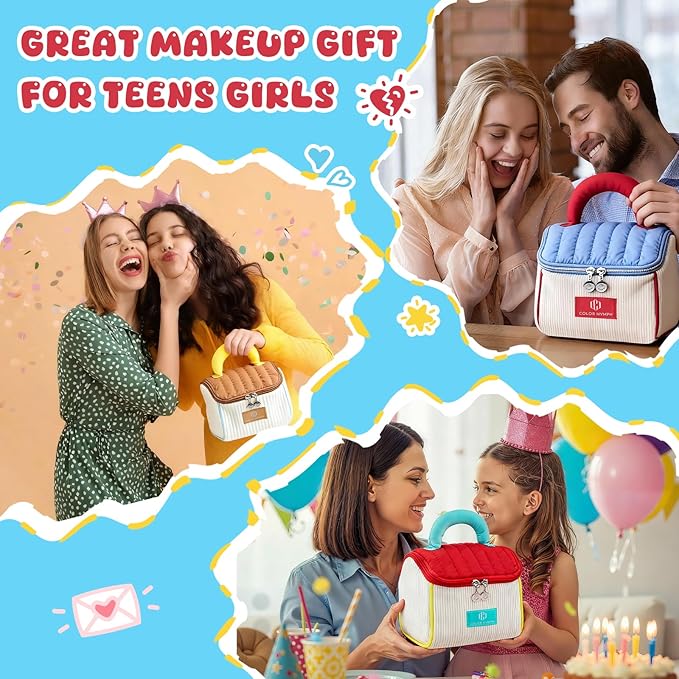Color Nymph All In One Girls Makeup Kits for Teen Girls & Women Full Kit with Cutie Pie Handbag, Make up Set for Girl with Eyeshadow Blushes Contour Highlighter Lipgloss Mascara Eyeliner and Mirror