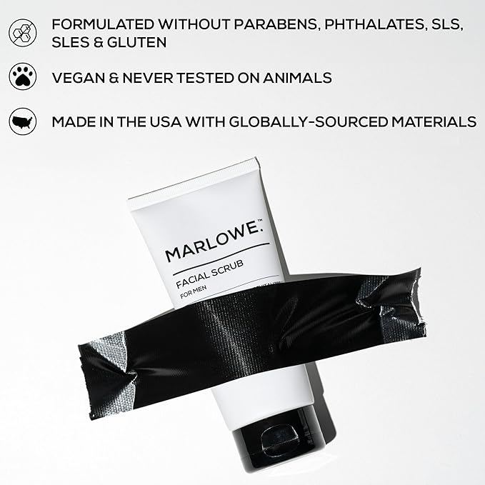 MARLOWE. No. 122 Facial Scrub 6 oz, Gentle Face Exfoliator with Apricot Seed Powder & Pumice, Cleanses & Smooths, Fresh Pine & Agarwood Scent