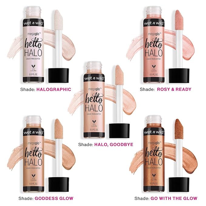 wet n wild MegaGlo Hello Halo Liquid Highlighter Makeup, Shimmer, Glow Halographic (Pack of 2)