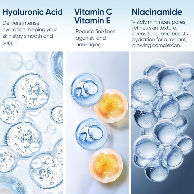 Hyaluronic Acid Serum for Face with Vitamin B5, C, E & Niacinamide, Hydrating & Plumping Face Serum for Sensitive Skin, Fragrance-Free 2 Fl Oz