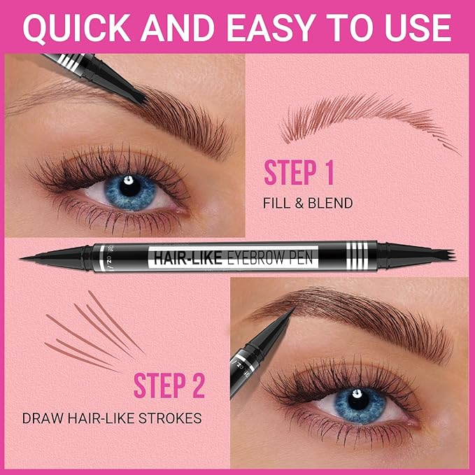 iMethod Eyebrow Pen - Eyebrow Pencil Magical 2-in-1 Eye Brow Pencils for Women with 4-Fork-Tip & Precise Brush-Tip Create Natural Hair-Like Brows, Last All-Day, Microblading Eyebrow Pen, Black