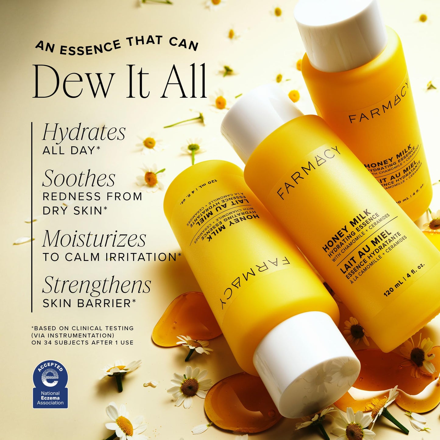 Farmacy Hydrating Essence - Hydrating Honey Milk Toner + Facial Essence to Soothe, Moisturize and Strengthen Skin Barrier - Preps Complexion for Skincare Products or Makeup Application (120ml)