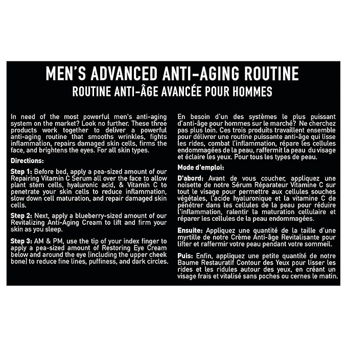 Brickell Men's Advanced Anti-Aging Routine, Night Face Cream, Vitamin C Facial Serum and Eye Cream, Natural and Organic, Unscented, Skin Care Gift Set