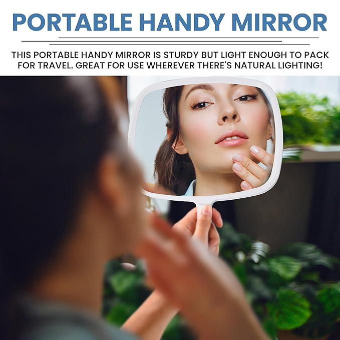 MIRRORVANA Hand Mirror with Ergonomic Handle - Hand Held Mirror for Make-up, Home Haircuts, Dental and Barber Use, 8β x 11β (White)