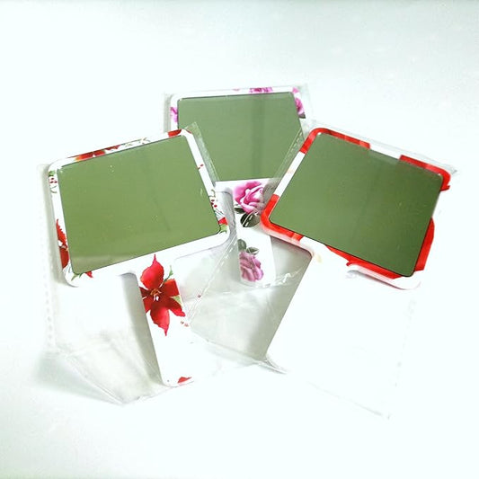 3Pcs Hand Held Makeup Mirror with with Printed Flowers Portable Crystal Clear Cosmetic Mirror for Home, Travel,Salon,Square