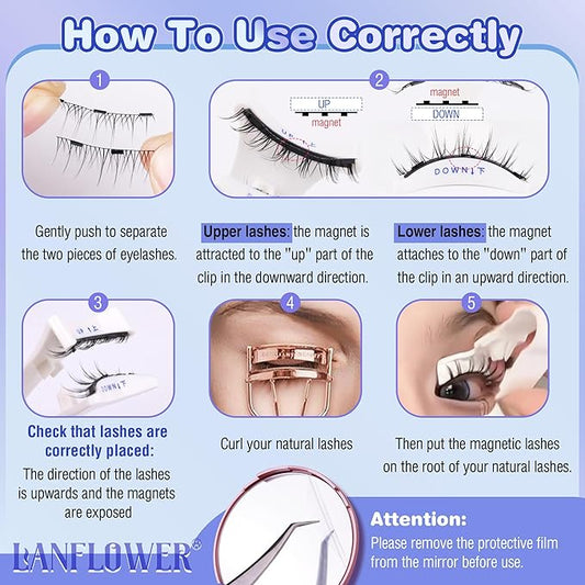Magnetic Eyelashes with Applicator Reusable Natural Look Magnetic Eyelashes without Eyeliner No Glue Needed Lashes with Magnets Cat Eye False Eyelashes by Lanflower