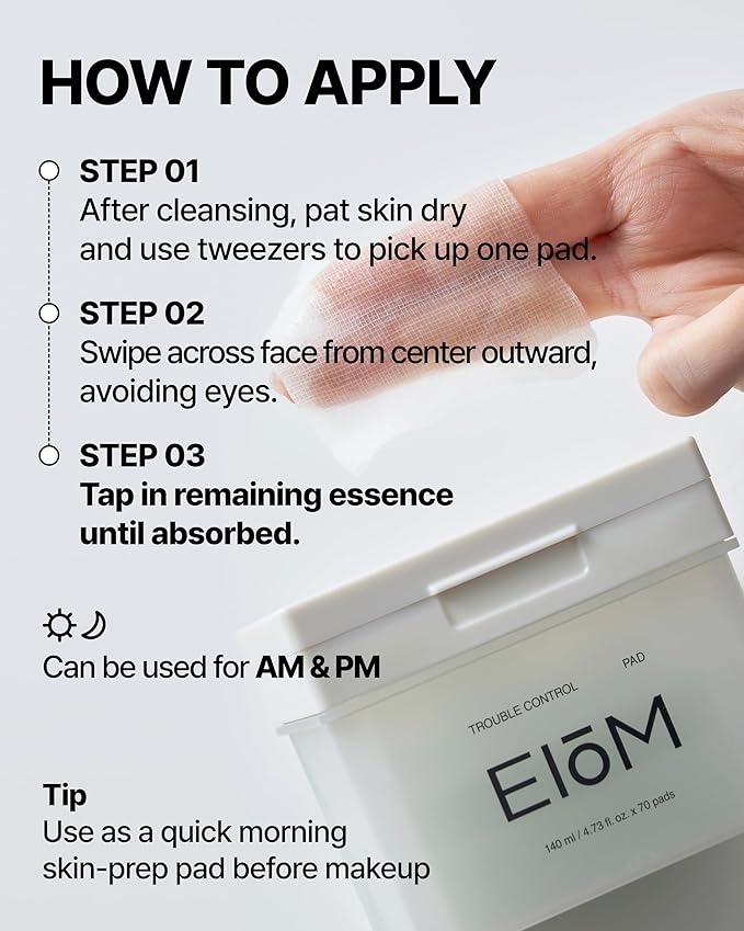 Trouble Control Pad | Korean Toner for Oily, Sensitive & Acne-Prone Skin โ Exfoliating Facial Pads with Dual Cotton Rounds & Calming Botanicals (70 Pads)