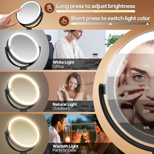 B Beauty Planet Makeup Mirror with Lights, Lighted Magnifying Mirror 20X with 3 Lighting and Adjustable Brightness, 2-Sided Height Adjustable Vanity Mirror for Bathroom, Gifts for Women Black