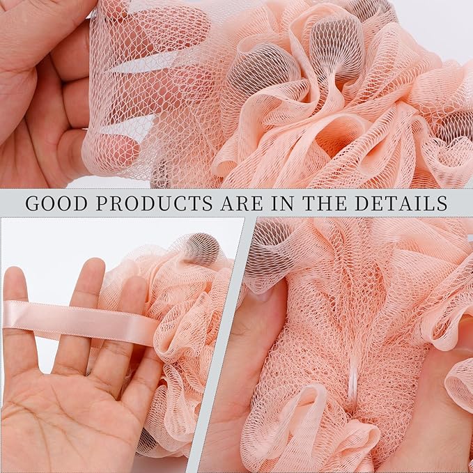 Bath Loofah Shower Sponge Body Back Scrubber Soft Mesh Shower Puffs Exfoliating Loofa for Women & Men Bath Accessories Cleaning Tool (4Pcs 60G Shower Puffs, Luxury)