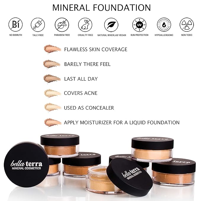 Bellaterra Cosmetics Mineral Powder Foundation | Long-Lasting All-Day Wear | Buildable Sheer to Full Coverage β Matte | Sensitive Skin Approved | Natural SPF 15 (Cinnamon) 9 grams