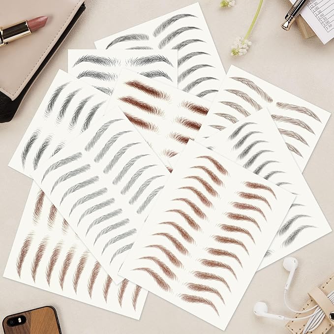 20 Sheets 200 Pairs Eyebrow Tattoo Sticker Waterproof 4D Hair-Like Natural Fake Tattoo Eyebrows Transfers Stickers Peel Off Brows Grooming Shaping Makeup Sticker for Women Girls, Brown