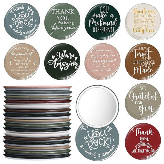 Thyle 30 Pcs Inspirational Compact Mirror Bulk Employee Appreciation 2.76'' Round Portable Pocket Mirror Thank You Gift for Women Empowerment Secretaries Coworker (Retro Color)