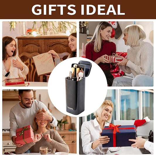 Makeup Brush Holder with Lid Cosmetic Tools OrganizerοΌBlackοΌ