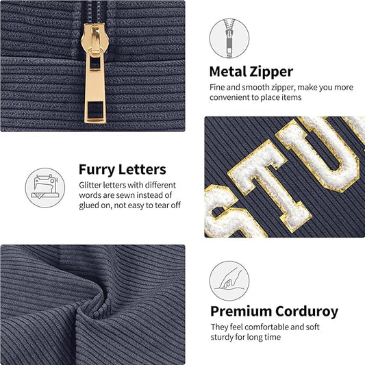 MAGEFY Small Makeup Bag for Purse Portable Makeup Pouch with Compartments Corduroy Make up Bag for Women Travel Cosmetic Essential (Dark Gray, STUFF)