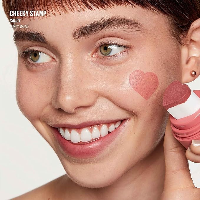 KAJA Blusher - Cheeky Stamp 02 Saucy | Buildable & Blendable Shade with Heart-shaped Applicator, Sunkissed Finish, Travel size, Hygienic, Suitable for Beginners, Portable, Korean Makeup, 0.17 Oz