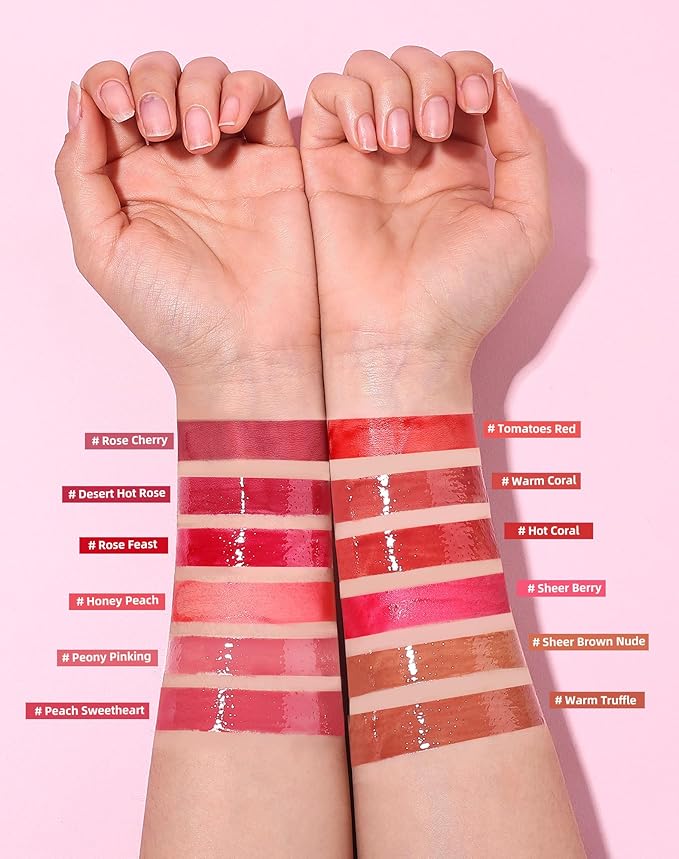 Tinted Lip Oil & Lip Stain Set, Korean Makeup, Smudge-Proof,Long-Wearing, 2-in-1 Cheek and Lip Tint with Moisturizing, High-Shine, Lightweight & Non-Sticky for Dry Lips, Cruelty-Free & Vegan
