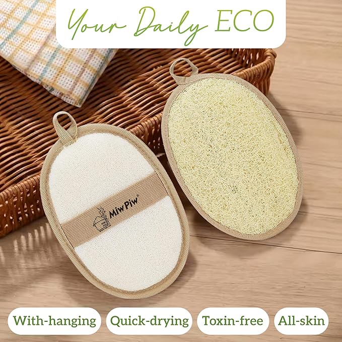 Natural Loofah Exfoliating Body Scrubber (Pack 3), Loofah Bath Sponge, Luffa for Women and Men, 100% Biodegradable Compostable, Dye Free, Zero Waste Eco Friendly Sustainable (4" x 5.5" Each)