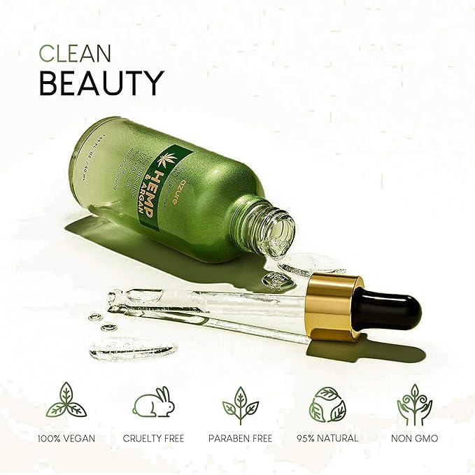Azure Cosmetics Hemp & Argan Nourishing Korean Facial Oil - Moisturizing | Repairing | Lifts Skin Reducing Appearance Of Wrinkles, Fine Lines & Creases - 50mL / 1.69 fl.oz.
