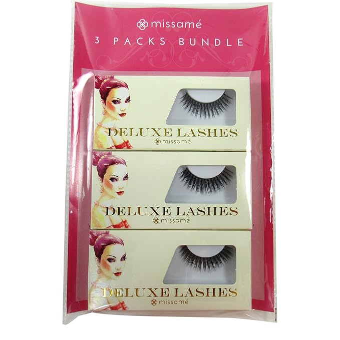 MissamΓ© SULTRY Deluxe Beauty False Eyelashes Set Handmade with Premium Synthetic Fibers, Black, 3 Pairs
