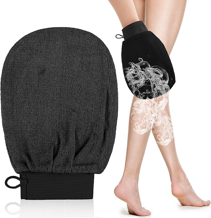Exfoliating Glove Body Scrubber Exfoliator 1 PC Korean Washcloth Skincare Remover Deep Scrub Loofah Cleansing Mitts Exfoliate Cloth Exfoliation Scrubbing Bath Shower Soap Sponge Hand Towel (Black)