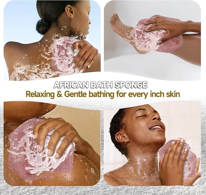 SubSahara Authentic African Net Sponge - 2 Pieces Exfoliating Scrubber for All Skin Types, Bath Sponge for Face & Body, Travel Portable, Durable, Gentle Exfoliation (Blush Pink & Lavender Purple)