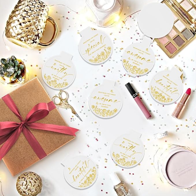 100 Pcs Inspirational Compact Mirror Bulk Small Pocket Mirror Purse Round Portable Folding Makeup Mirror Mini Compact Mirror Gifts for Women Coworker Employee Teacher(White)