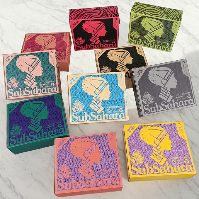 SubSahara Authentic African Net Sponge - 2 Pieces Exfoliating Scrubber for All Skin Types, Bath Sponge for Face & Body, Travel Portable, Durable, Gentle Exfoliation (Blush Pink & Lavender Purple)