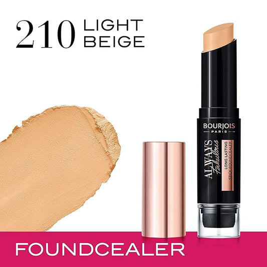 Bourjois Always Fabulous 24 Hour 2-in-1 Foundation and Concealer Stick with Blender, 210 Light Beige