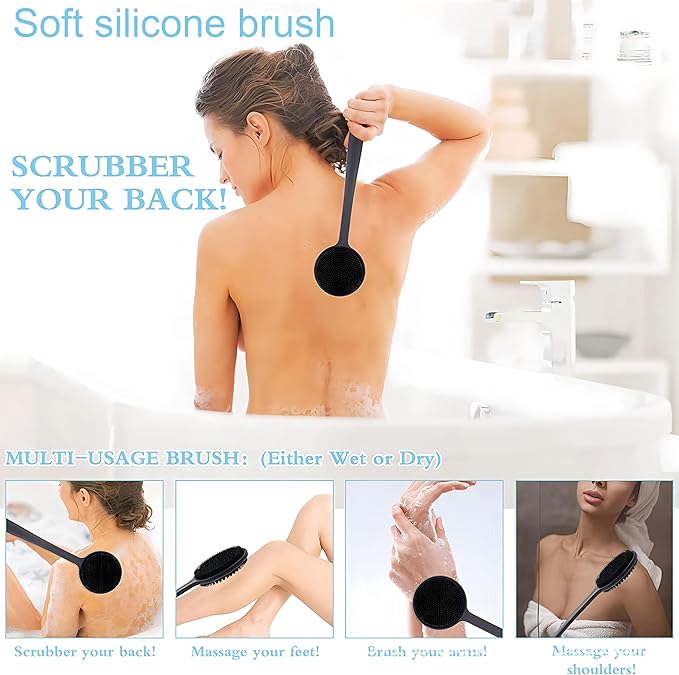 Back Scrubber for Shower, Shower Brush οΌLong Handle Back ScrubberBody Exfoliator for Wet or Dry Brushing