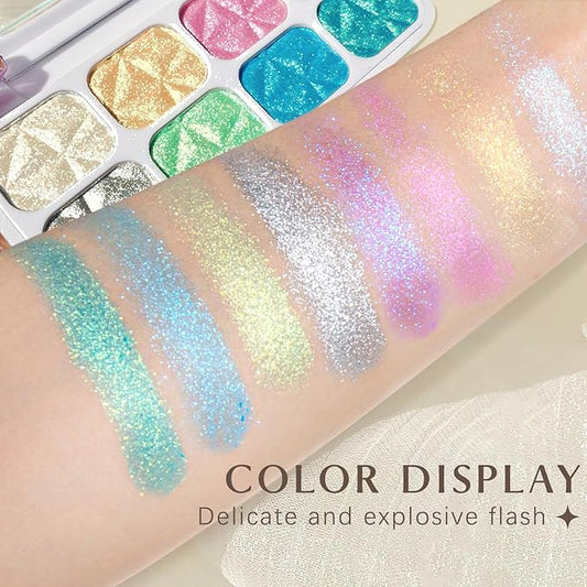 8 Colors Face Highlighter Makeup Palette Diamond Glitter iluminadores de maquillaje, Intense-Color Chameleon Eyeshadow Rainbow Shimmer Highlighter Metallic Contour Bronzer Palette