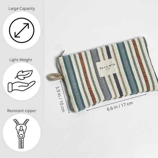 Medium Boho Striped Travel Size Toiletries Makeup Pouch β Travel Cosmetic Bag, Toiletry Organizer & Coin Purse for Women, Perfect Gifts for Her, Boho Makeup Bag, Made in Barcelona