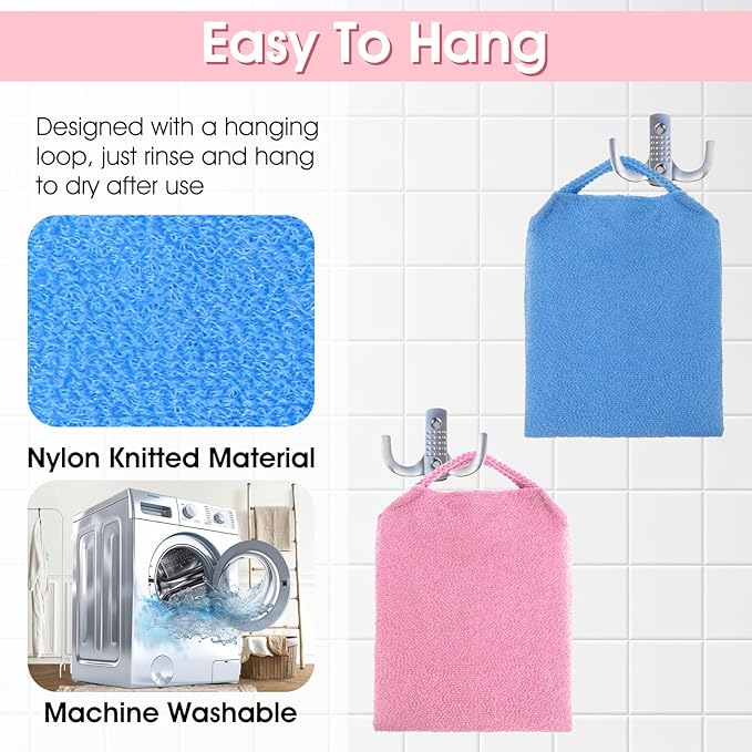 6pcs Exfoliating Shower Bath Gloves Back Scrubber Set Body Scrubber Nylon Back Body Scrub Towel Shower Gloves Double Sided Bath Mitts for Exfoliator Women Men