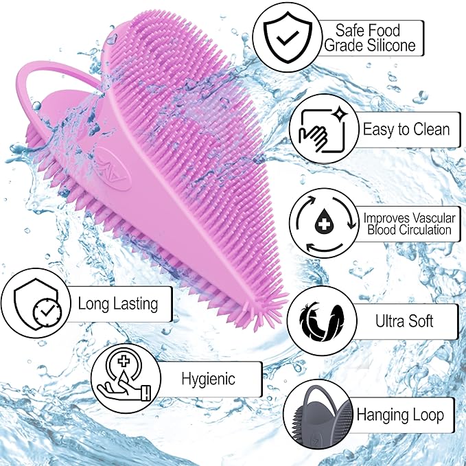 Avilana Style 2 Silicone Body Scrubber (Blue) + Gentle Face Scrubber (Blue) | Quick-Dry, Hygienic Shower Set for Daily Full-Body Cleansing, Exfoliation & Smooth Skin