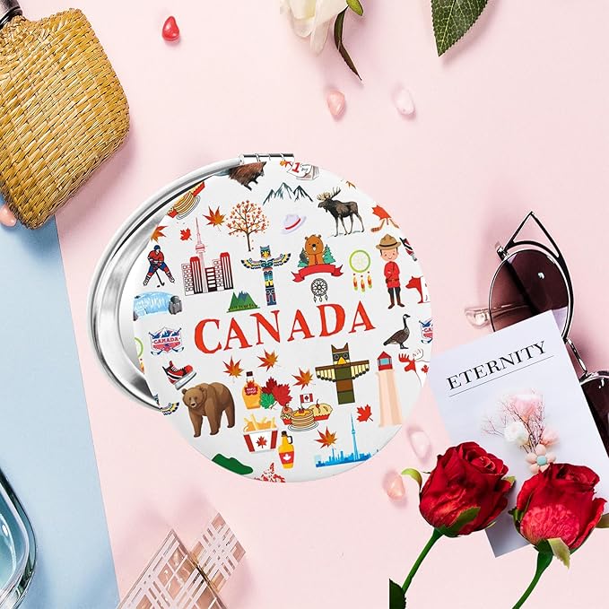 LQRI Canada Travel Makeup Compact Mirror Canada Vacation Trip Gift Canada Lover Pocket Mirror Canadian Gift