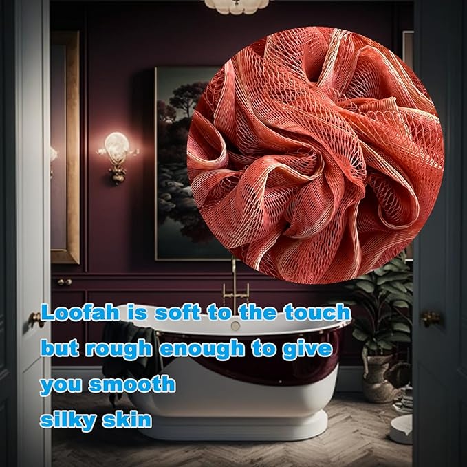 Large Exfoliating Loofah Puff Loufas Lofa Sponges Shower Loufah, Loafas Shower Scrubby Bath Pouf Sponge for Body - WineRed 50g