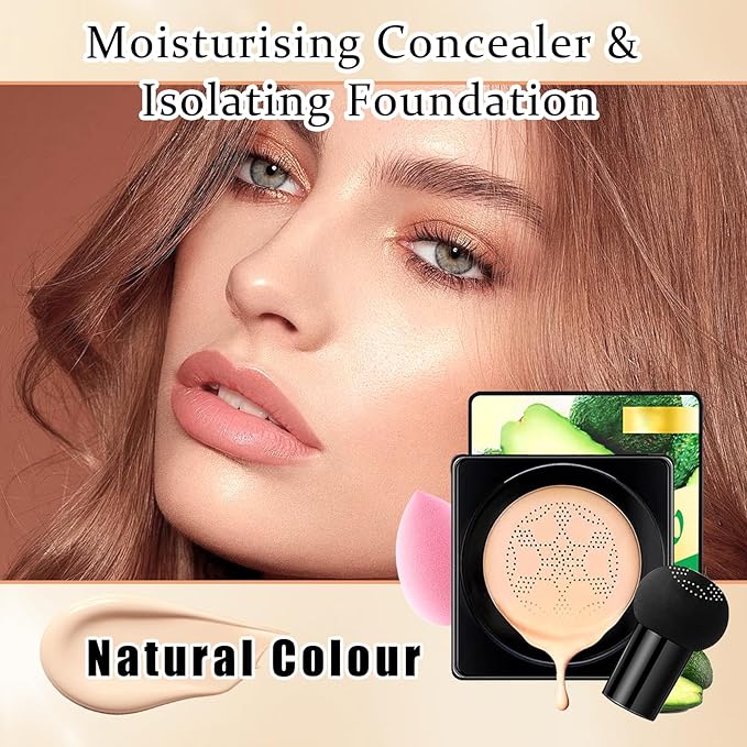2Pcs Mushroom Head Air Cushion CC Cream Foundation Makeup,Moisturizing BB Cream Face Makeup Liquid Foundation,Long Lasting Full Coverage Concealer for All Skin TypesοΌNaturalοΌC