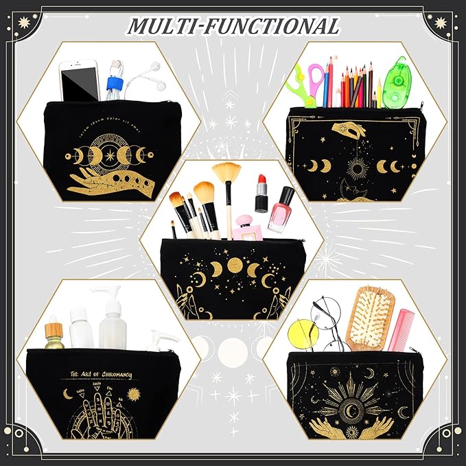 Kajaia 12 Pcs Witch Tarot Makeup Bags Cute Portable Travel Purse Toiletry Pocket Make up Organizer Storage Zipper Pouch Makeup Brush Cosmetic Bags for Women Adult Aesthetic Stuff
