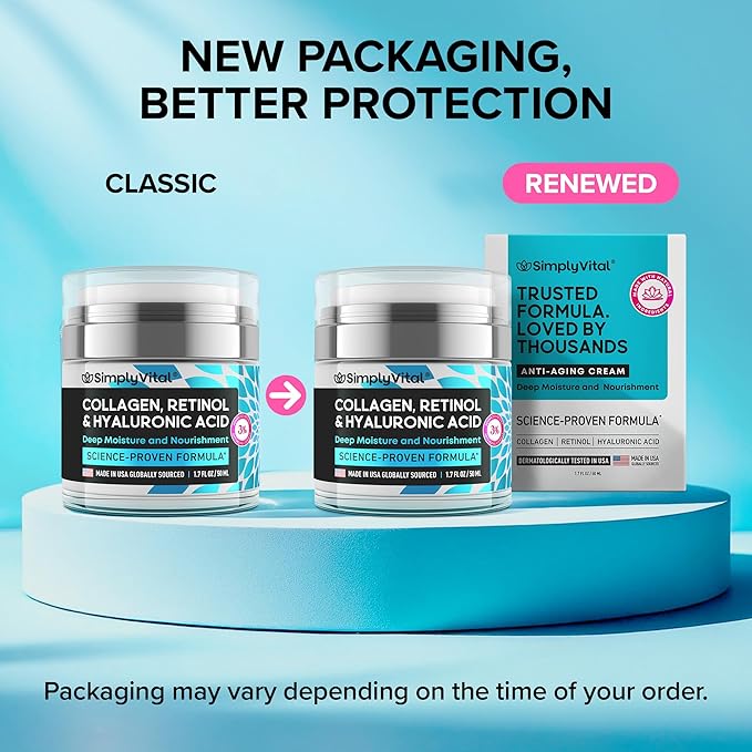 SimplyVital Collagen, Retinol & Hyaluronic Acid Cream - Anti-Aging Face Moisturizer for Face, Firming Skin Care Neck & DΓ©colletΓ© - Made in USA, Daily Moisturizer Face Cream Day & Night - 1.7 fl.oz.