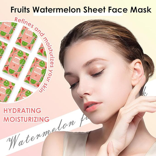 10 Pack Fruits Sheet Face Mask, Watermelon Refreshing Mask SkinCare, Moisturizing Face Mask, Leaves Skin Smoother Looking Hydration With Antioxidants Natural Vegan for All Skin Types