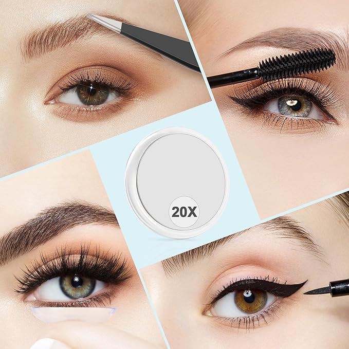 MIYADIVA 20X Magnifying Mirror Suction Cup for Easy Mounting, Use for Makeup Mirror, Travel Stick on Shower Mirror for Plucking Eyebrows 6 Inch