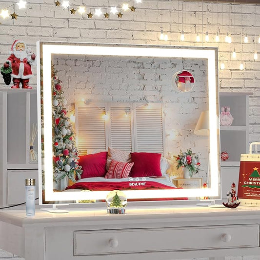 BEAUTME Vanity Mirror with Lights,Hollywood Mirror,Mirror with Lights,Tabletop Makeup Mirror with Lights,Tabletop/Wall Mounted,Horizontal/Vertical,23.6x20 Inch,Silver