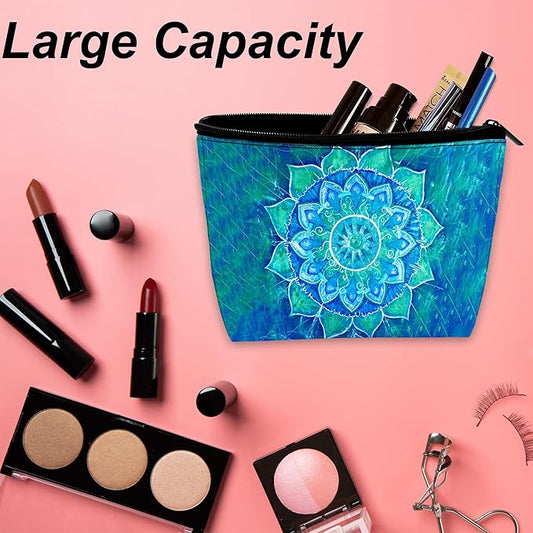 Makeup Bag Abstract Blue Mandala Cosmetic Bag for Women, Waterproof Large Capacity Travel Toiletry Organizer 9.5Γ5.9 Inch