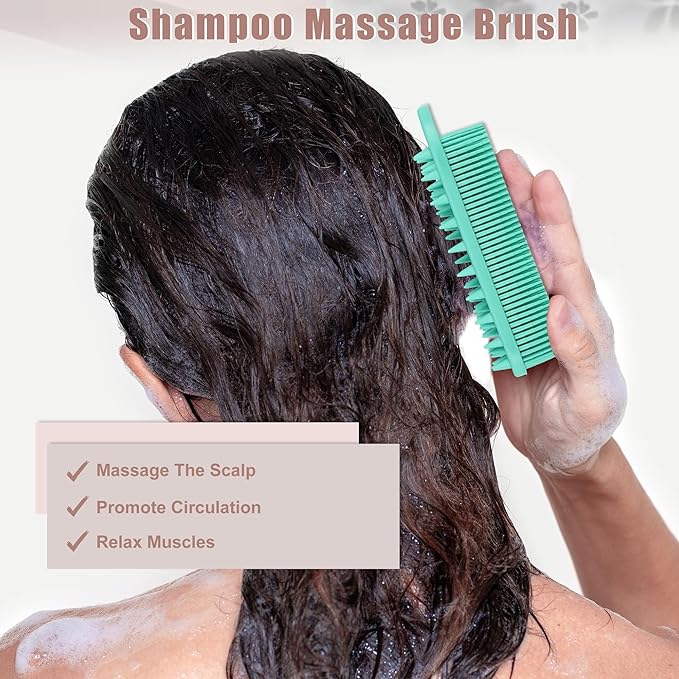 VOCOSTE Silicone Body Scrubber, 2 in 1 Body Brush Hair Scalp Massager, Soft Body Scrubbers for Use in Shower, Lathers Well Exfoliating Body Scrubber for All Skin Types, Green