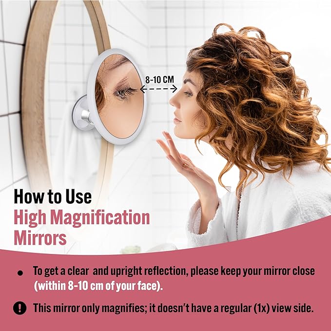 MIRRORVANA 10X Round Magnifying Mirror for Applying Makeup - Suction Cup Cosmetic Make Up Mirror, Ideal for Vanity, Bathroom, and Travel Use - 6.7" Diameter