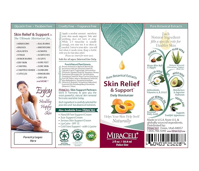 Miracell Skin Relief & Support Oil β Natural Face & Body Moisturizer with Apricot, Jojoba, and Vitamin E β Fast-Absorbing Hydration for Dry, Sensitive, or Rough Skin β 2 oz