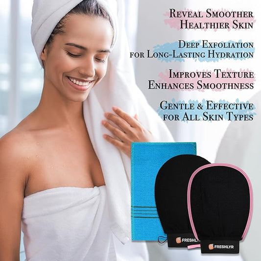 Exfoliating Gloves (3 Pcs) β Korean Body Scrubber Mitt for Shower & Bath, Deep Cleansing & Dead Skin Remover, Multi-Texture Exfoliator for Smooth & Glowing Skin