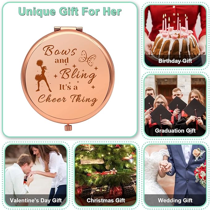 Cheerleading Gift Cheer Gifts for Girls Sister Compact Makeup Mirror for Cheer Friend Cheerleader Gifts for Team Cheer Coach Appreciation Gifts Folding Makeup Mirror Birthday Retirement Gifts