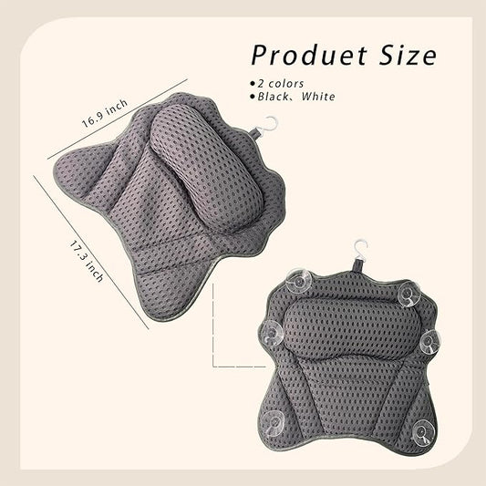 Bath Pillow, Ergonomic Luxury Bathtub Pillow for Tub Head,Neck, Shoulder and Back Support, Headrest with Soft 4D Mesh Fabric and 6 Strong Non-Slip Suction Cups, 2 Pack (Grey+White)