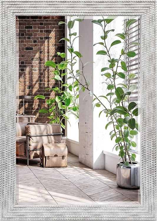 Americanflat 24x36 Wall Mirror - Hanging Mirrors with Durable Frame - Modern Mirror for Bathroom, Bedroom, Living Room - Mirrors for Wall Display and Home Decor - Metallic White with Beaded Texture